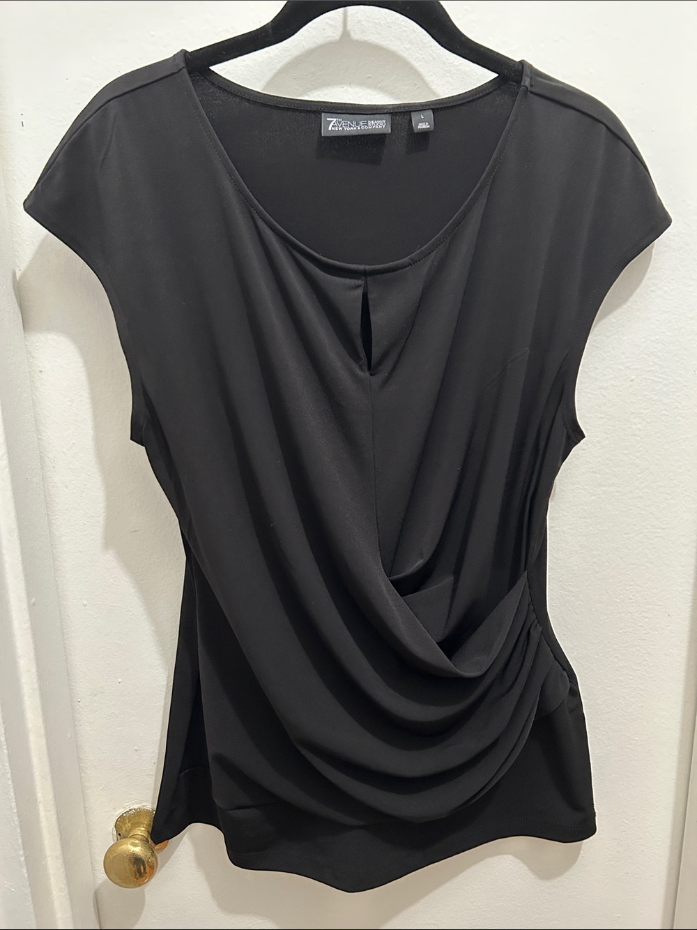 Zac & Rachel Black Draped Cap-Sleeve Blouse